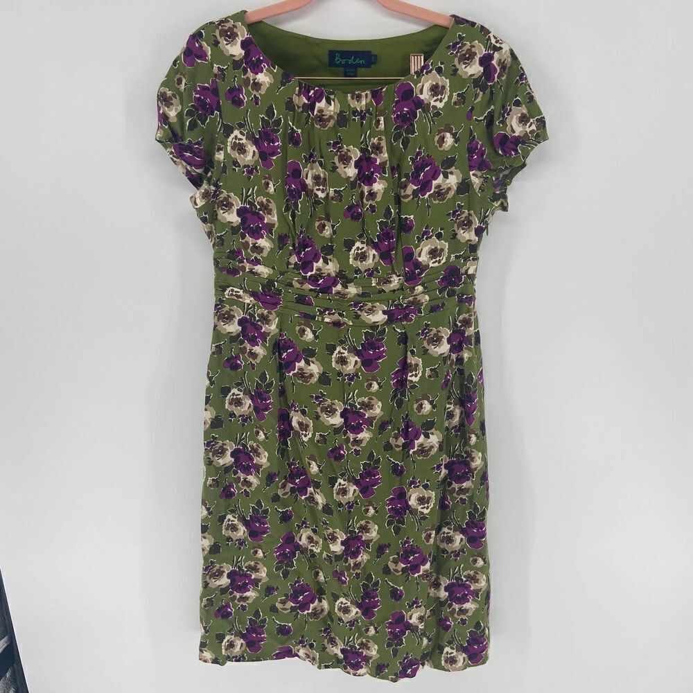 Boden Green Floral Pansy Short Sleeve knee length Dress womens US 8R